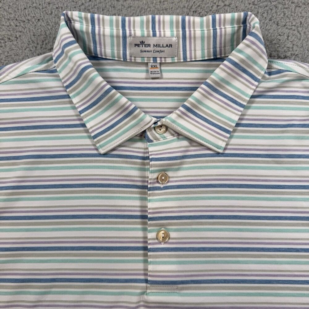 Peter Millar Shirt Men's XXL Stripe Polo Short Sleeve Performance Summer Comfort